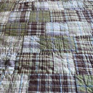 Pottery Barn Kids Madras Plaid Quilt Blanket Twin Green/ Brown